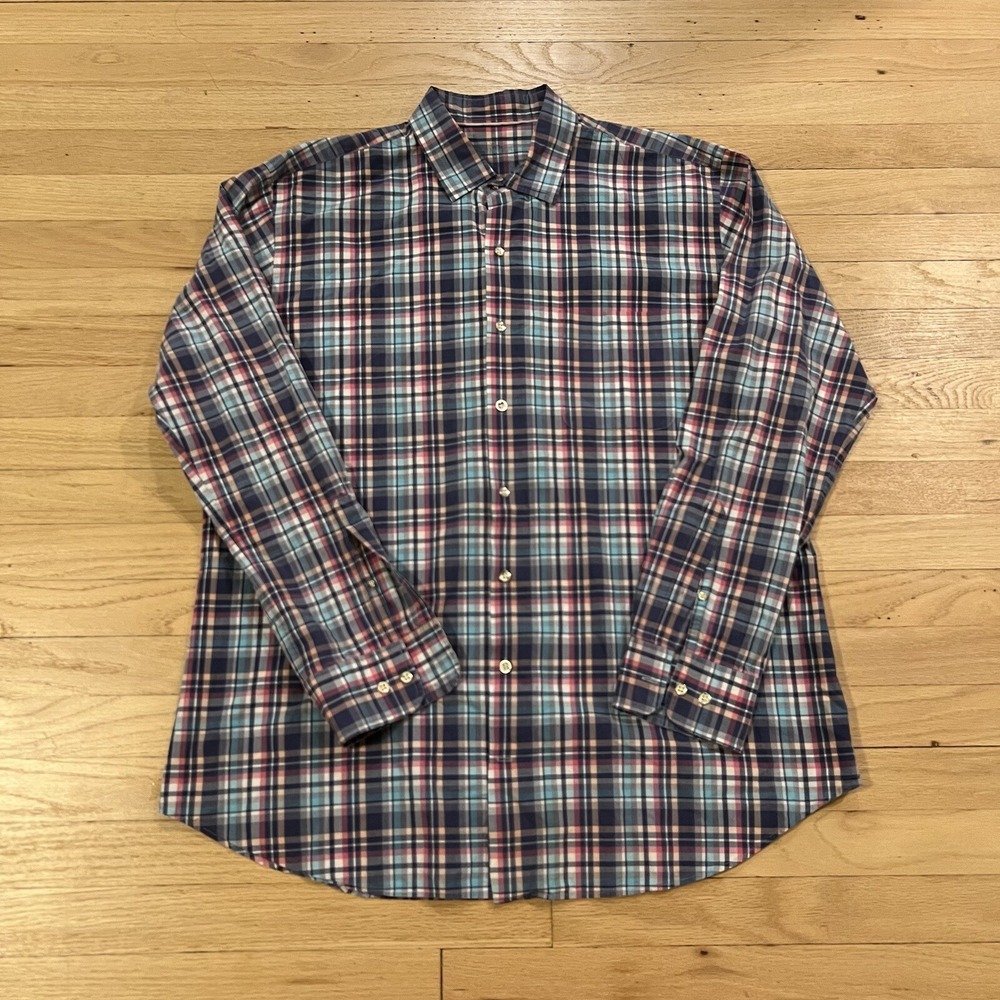 Peter Millar Silk Shirt Mens XL Blue Seaside Collection Button Down Classiccore